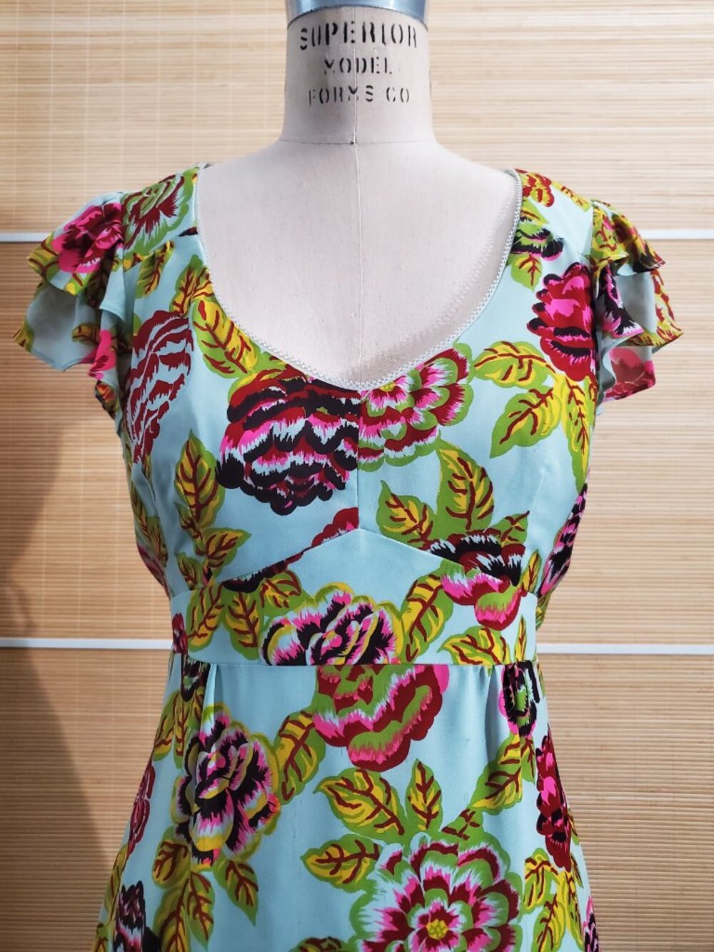 Pre-Loved Vintage Nanette Lepore Aqua Floral Cha Cha Mini Dress size 6 - Picture 6 of 13